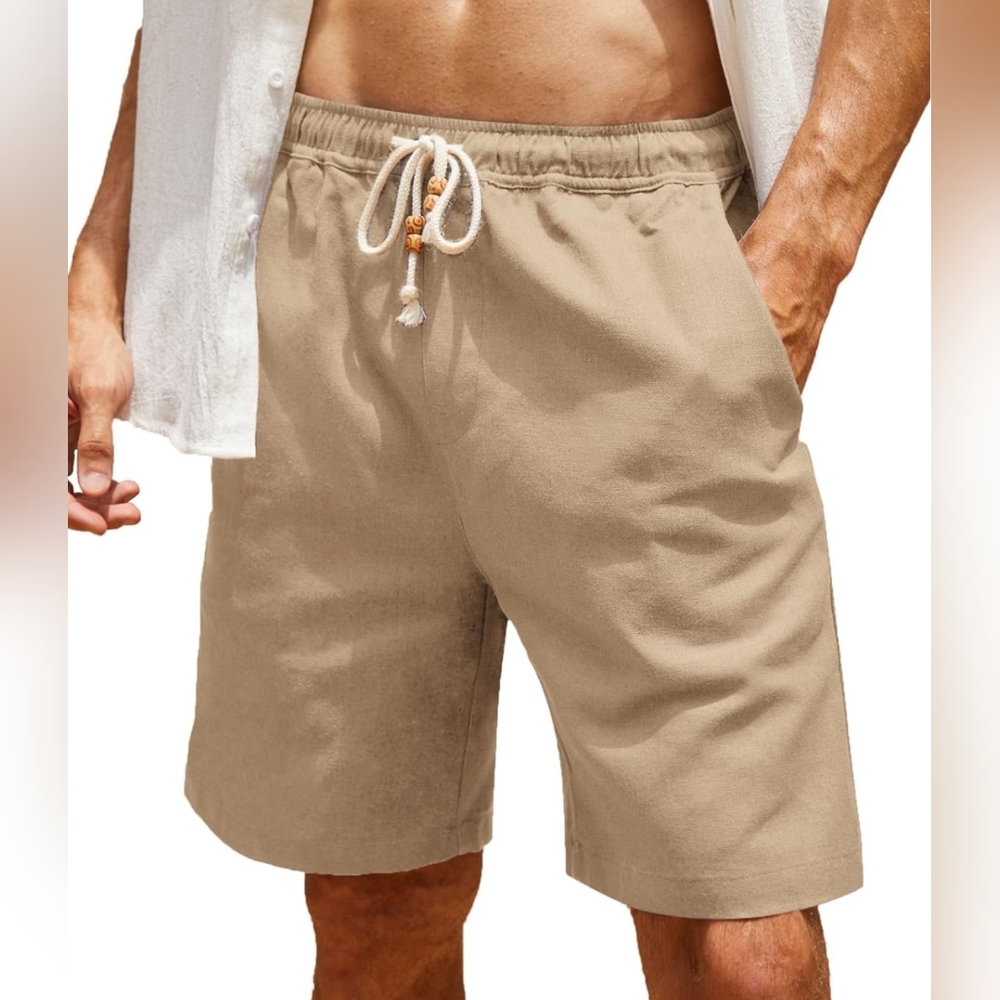 Coofandy Linen Blend Shorts in Dark Khaki
